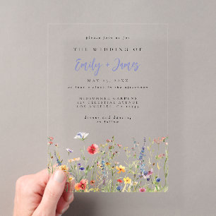 Bold Rainbow Wildflower Wedding Acrylic Invitations
