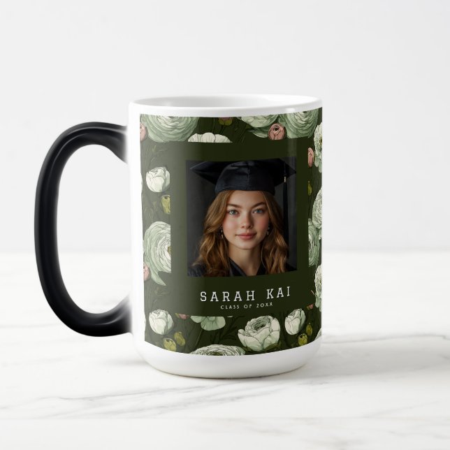 Bold Ranunculus Print Graduation Keepsake Magic Mug (Left)