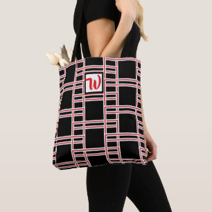 Bold Rectangle Pipe Bracket Red White Template Tote Bag
