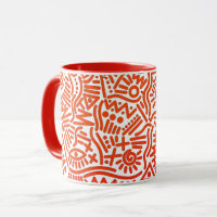 Bold Red Abstract Doodle Line Art Two-Tone