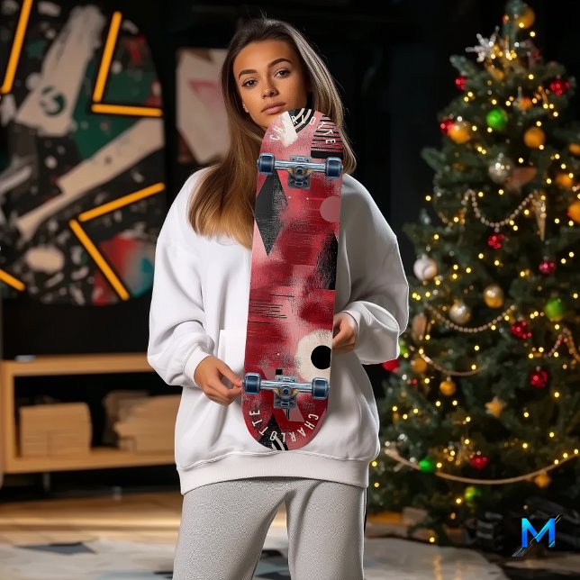 Bold Red Abstract Geometric Skateboard Design (Creator Uploaded)