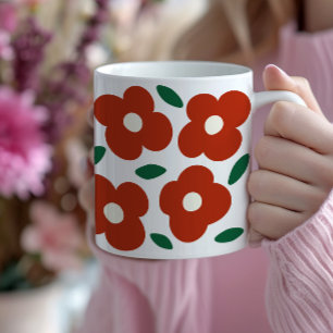 Bold Red Abstract Retro Flower Pattern Coffee Mug
