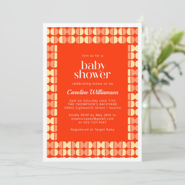 Bold Red Abstract Shapes Modern Baby Shower  Invitation (Standing Front)