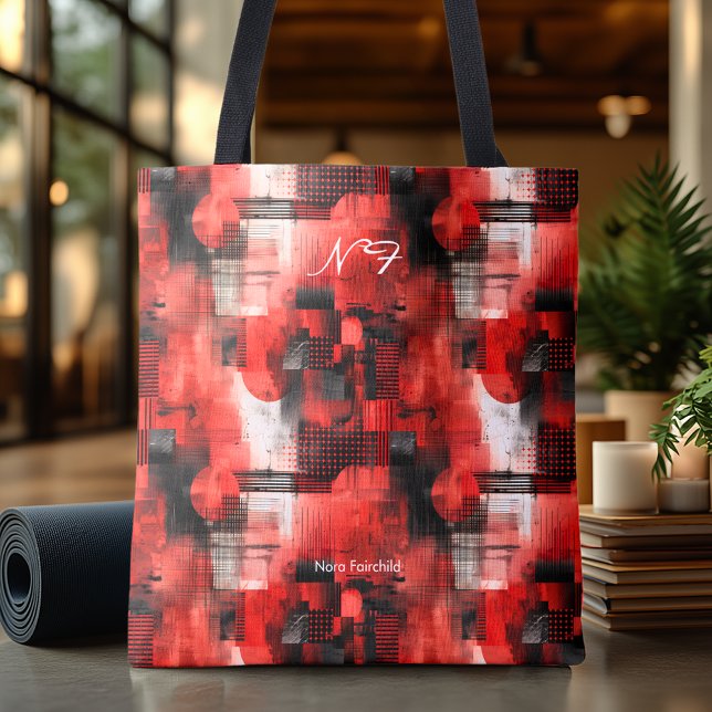 Bold Red Abstract Tote Bag Modern Geometric Art (Creator Uploaded)