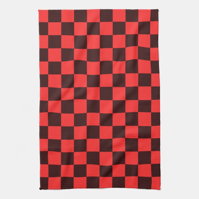 Bold Red and Black Chequered Pattern Design Kitchen Towel (Vertical)