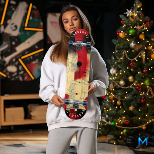Bold Red and Black Geometric Abstract Skateboard