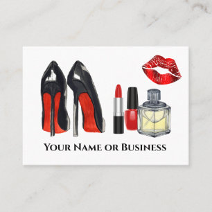 Bold Red and Black Makeup and Nail Polish Salon Business Card