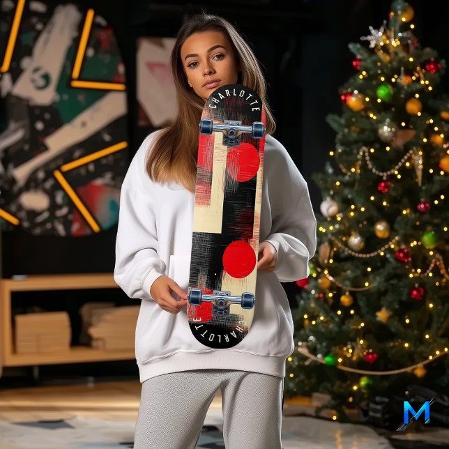  Bold Red and Black Minimalist Geometric Modern Skateboard (Creator Uploaded)