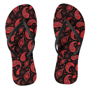Bold Red and Black Paisley Pattern Flip Flops