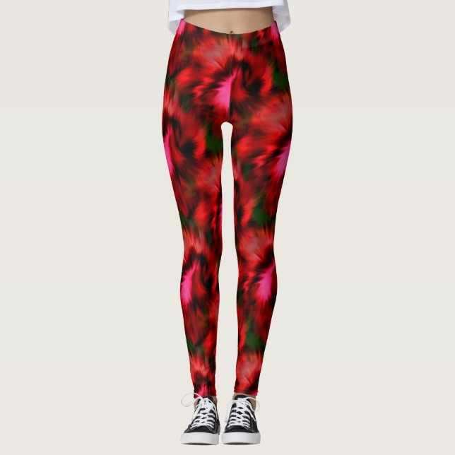 Bold Red And Green Abstract Art Pattern Leggings (Front)