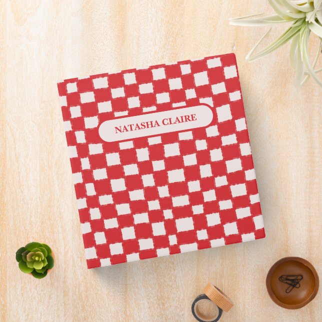 Bold Red and Pink Chequered Chequerboard Pattern  Binder (In Situ)