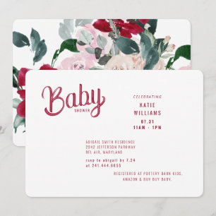 Bold Red and Pink Floral Baby Shower  Invitation