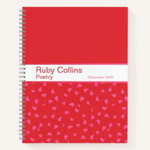 Bold Red and Pink Floral Pattern Notebook