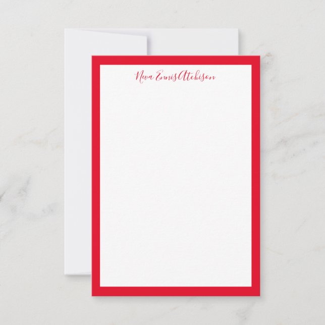 Bold Red and White Classic Flat Note Personalized Invitation (Front)