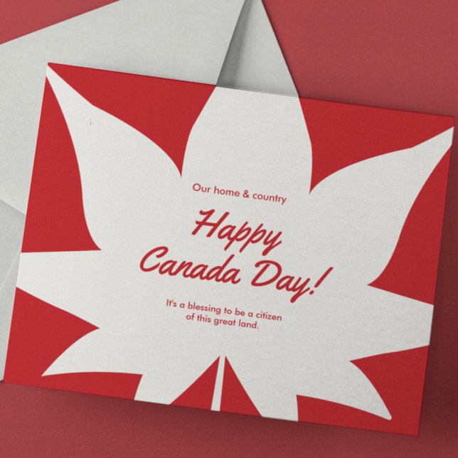 Bold Red and White Modern Maple Leaf Holiday Postcard (Creator Uploaded)