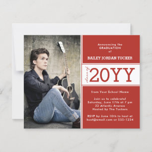 Bold Red and White Photo Graduation Announcement