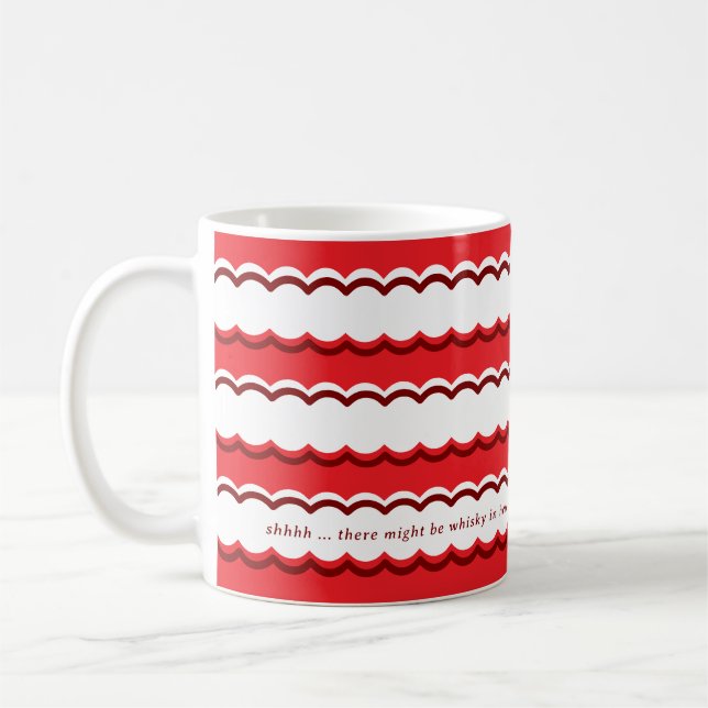 Bold Red and White Scalloped Stripe Coffee Mug (Left)