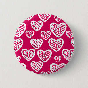 Bold Red and White Scribble Heart Pattern  2 Inch Round Button