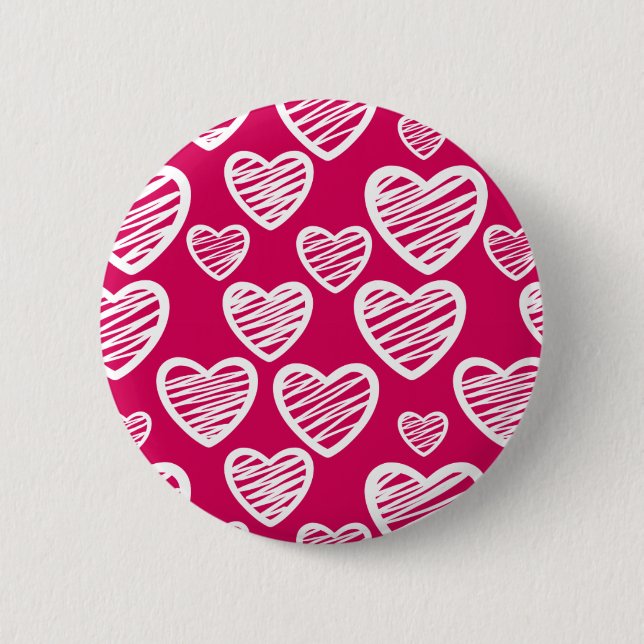 Bold Red and White Scribble Heart Pattern  2 Inch Round Button (Front)