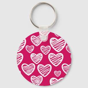 Bold Red and White Scribble Heart Pattern  Keychain