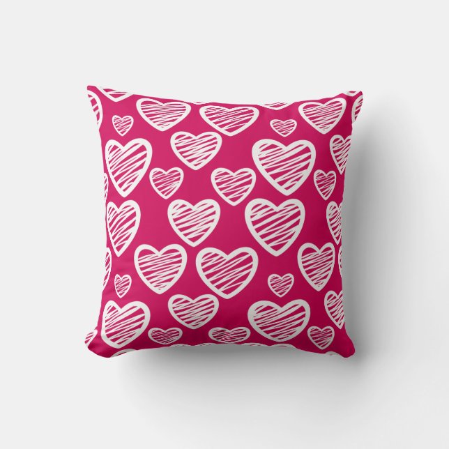 Bold Red and White Scribble Heart Pattern  Throw Pillow (Front)