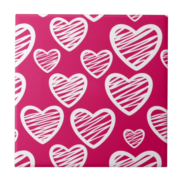 Bold Red and White Scribble Heart Pattern  Tile (Front)