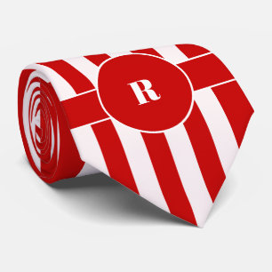 Bold Red and White Vertical Stripes with Polka Dot Tie