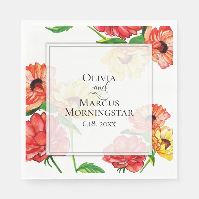 Bold Red and Yellow Floral Napkin (Front)