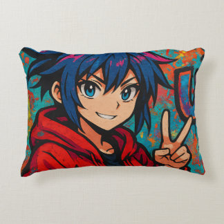 Bold Red Anime USA Graphic T-Shirt Accent Pillow