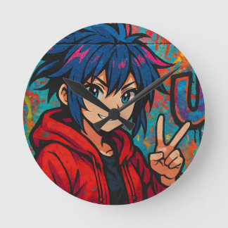 Bold Red Anime USA Graphic T-Shirt Round Clock