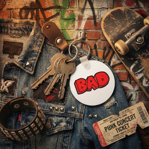 Bold Red Bad Graffiti Style Text Keychain