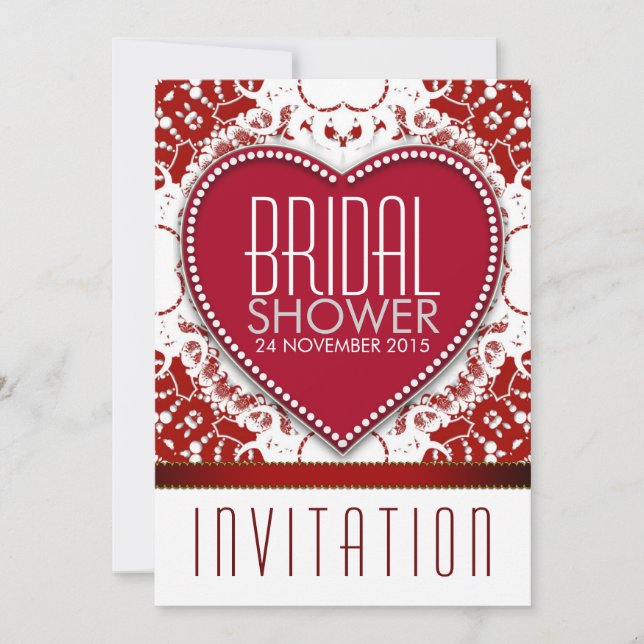 Bold Red Batik Love Heart Bridal Shower Invitation (Front)