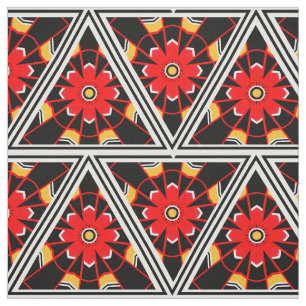 Bold Red, Black and Gold Floral Pattern Fabric