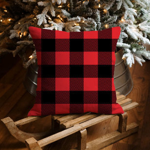 Bold Red Black Buffalo Plaid Christmas Throw Pillow