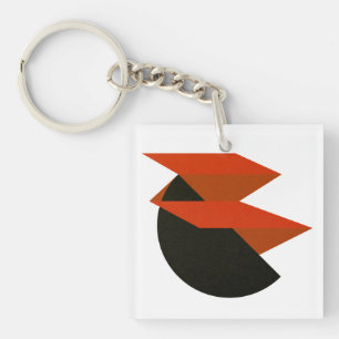 Bold Red Black Geometric Abstract Art Keychain