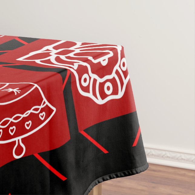 Bold Red & Black Geometric Christmas Tablecloth (In Situ)