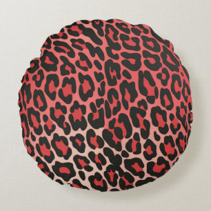 Bold Red & Black Leopard Print Round Pillow