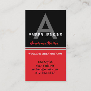 Bold Red & Black Monogram Vertical Business Card