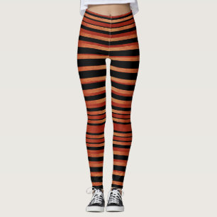 Bold Red & Black Striped Pattern Leggings
