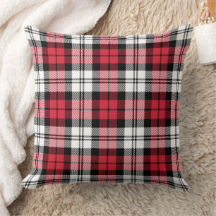Bold Red Black White Tartan Plaid Christmas Throw Pillow