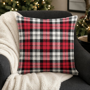 Bold Red Black White Tartan Plaid Christmas Throw Pillow