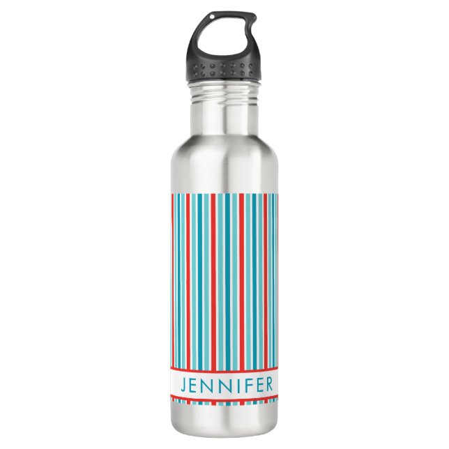 Bold Red Blue Vertical Stripes Personalized 710 Ml Water Bottle (Front)