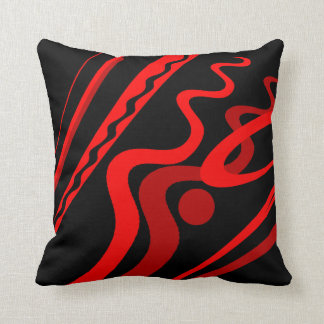 Bold Red, Brick, Rust Black Modern Wavy Design Throw Pillow
