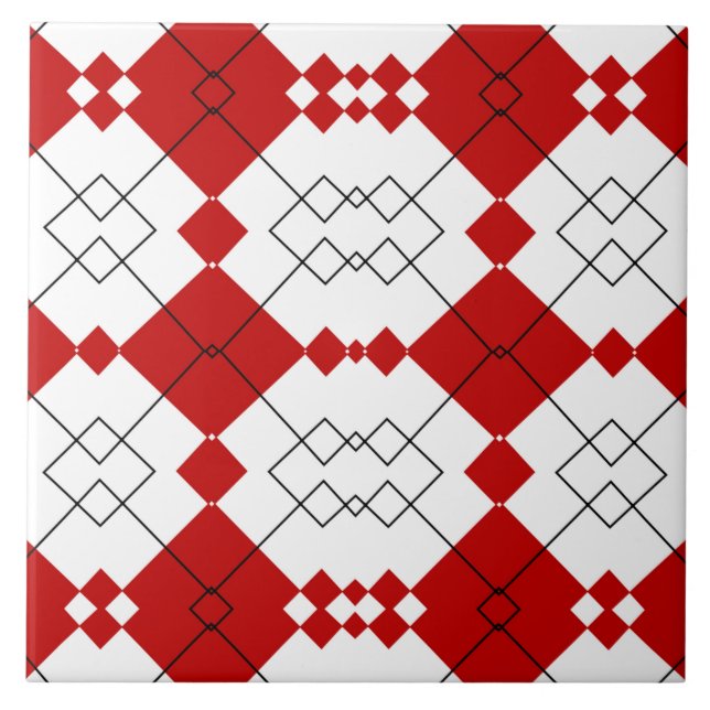Bold Red Diamond Lattice Pattern Tile (Front)
