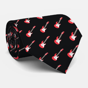 Bold Red Electric Guitar Black Rock Music Pattern Tie