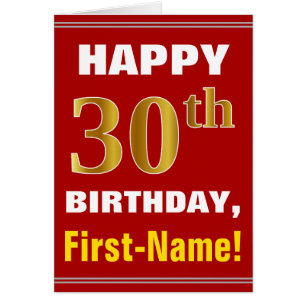 Bold, Red, Faux Gold 30th Birthday w/ Name Card
