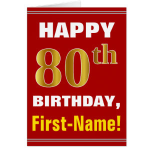 Bold, Red, Faux Gold 80th Birthday w/ Name Card