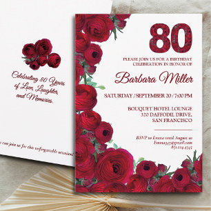 Bold Red Floral 80th Birthday Invitation