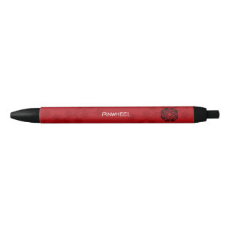 Bold Red Floral Black Ink Pen