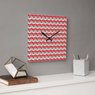 Bold Red Floral Seamless Pattern   Colorful  Square Wall Clock